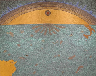Fourth Punic War	Acrylic, paper collage, 24 karat gold leaf, gold leaf, copper leaf	48" x 60"	2018